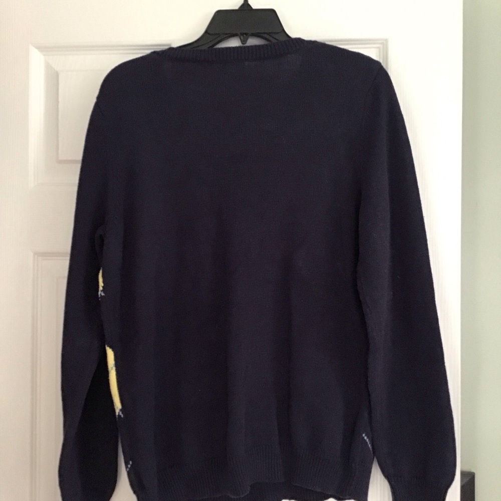 Liz Claiborne Long Sleeve Sweater V Neck Blue With Yellow Womens Large Pullover - Picture 8 of 10
